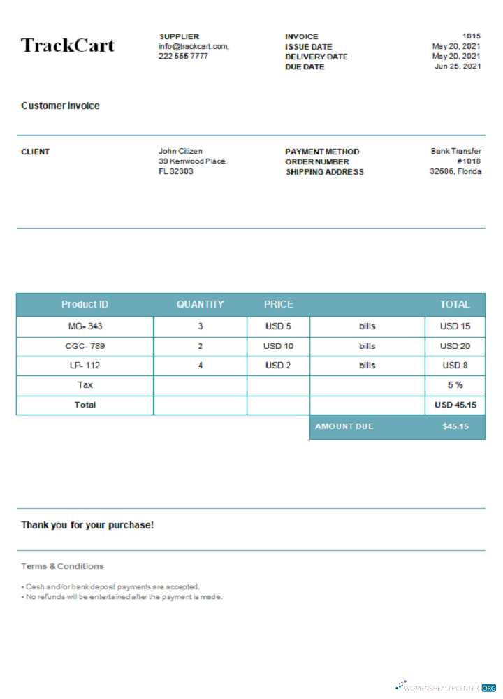 Download USA TrackCart invoice Photoshop template